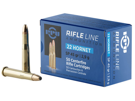 PPU PP22H Standard Rifle 22Hornet 45gr Soft Point 50 Per Box/20 Case