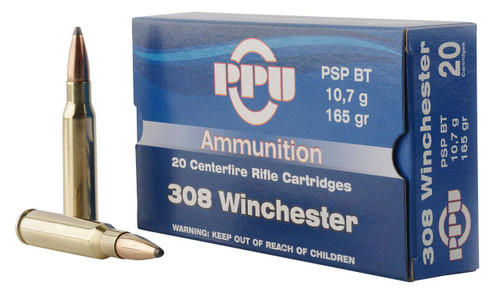 PPU PP3082 Standard Rifle  308 Win 165 gr Pointed Soft Point Boat Tail 20 Per Box 10 UPC: 8605003812470