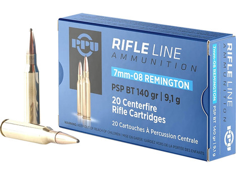 PPU PP708 Metric Rifle 7mm-08Rem 140gr Pointed Soft Point Boat Tail 20 Per Box/10 Case