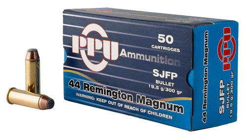 PPU PPH44MF Handgun  44 Rem Mag 300 gr Semi Jacketed Flat Point 50 Per Box 10 UPC: 8605003813163