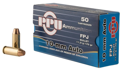 PPU PPH10F Handgun  10mm Auto 170 gr Flat Point Jacketed 50 Per Box 10 UPC: 8605003813330
