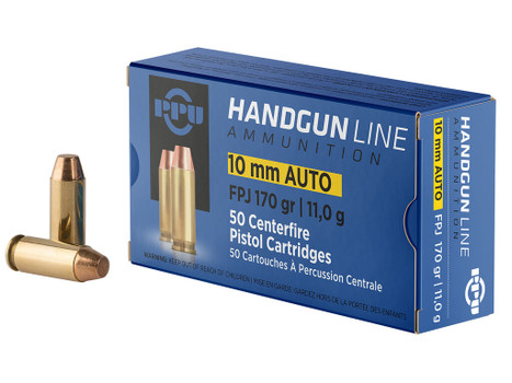 PPU PPH10F Handgun 10mmAuto 170gr Flat Point Jacketed 50 Per Box/10 Case
