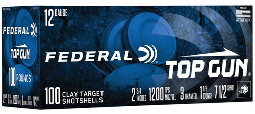 Federal Top Gun 12 Gauge Shotshell Ammunition, 2 3/4 Inch, 1200 FPS, 1 1/8 Ounce, #7 1/2 Shot - 100 Cartridge Box ( 25 / 4 / 1 )