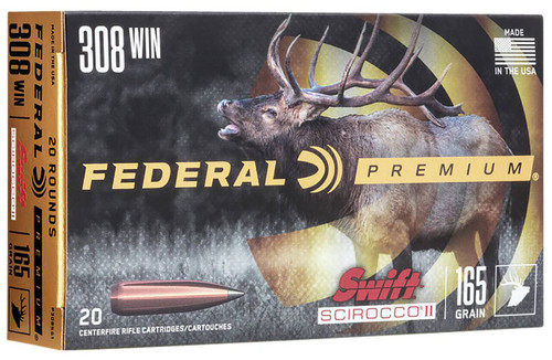 Federal Swift Scirocco II Hyper Velocity Centerfire Ammunition, 308 Winchester, Swift Scirocco II, 165 Grain - 20 Cartridge Box ( 20 / 1 )