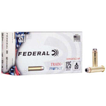 Federal Train + Protect Hyper Velocity Centerfire Ammunition, 357 Magnum, Versatile Hollow Point, 125 Grain - 50 Cartridge Box ( 50 / 1 )