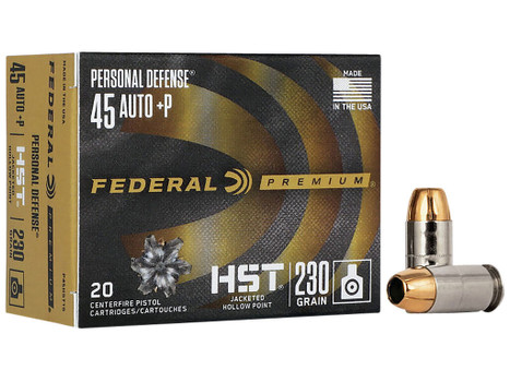 Federal P45HST1S Premium Personal Defense 45ACP+P 230gr HST Jacketed Hollow Point 20 Per Box/10 Case