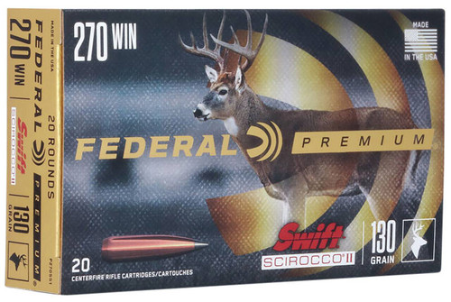 Federal Premium Swift Scirocco II Hyper Velocity Centerfire Ammunition, 270 Winchester, Swift Scirocco II, 130 Grain - 20 Cartridge Box ( 20 / 1 )