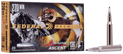 Federal Terminal Ascent Hyper Velocity Centerfire Ammunition, 270 Winchester, Terminal Ascent, 136 Grain - 20 Cartridge Box ( 20 / 1 )