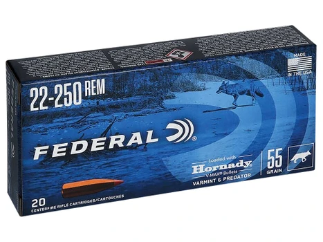 Federal V22250VM2 Varmint & Predator 22-250Rem 55gr Hornady V-Max 20 Per Box/10 Case