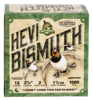 HEVIShot HS14502 HEVIBismuth  12 Gauge 3.50 1 12 oz 1500 fps Bismuth 2 Shot 25 Bx10 UPC: 816383002261