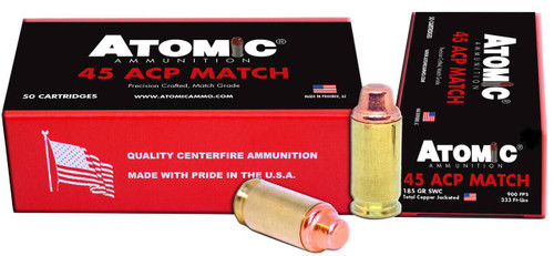 Atomic Ammunition 448 Match Precision Craft 45 ACP 185 gr Semi Wadcutter 50 Per Box 10 UPC: 858767004485