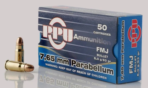 PPU PPH765P Handgun  7.65x21mm Parabellum 93 gr Full Metal Jacket 50 Per Box 20 UPC: 8605003813231