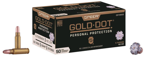 Speer Gold Dot Hyper Velocity Centerfire Ammunition, 5.7 x 28mm FN, Hollow Point, 40 Grain - 50 Cartridge Box ( 50 / 1 )