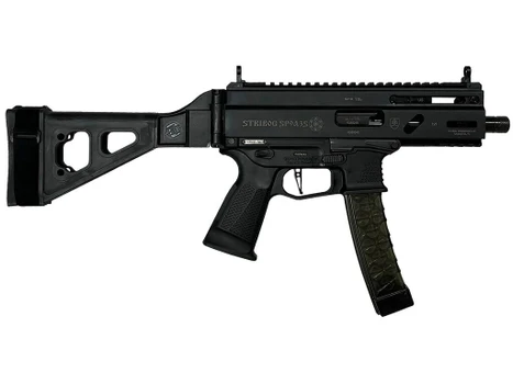 Grand Power 810091152836 Stribog SP9A35S 9mm Luger 30+1 8" Black Picatinny Rail Receiver, SB Tactical Brace, Black Polymer Grip