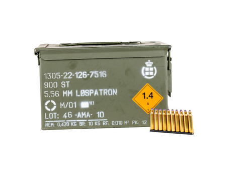 Denex, 5.56 Lospatron, Blank Ammunition, Sealed plastic on stripper clips surplus, AMMCAN900