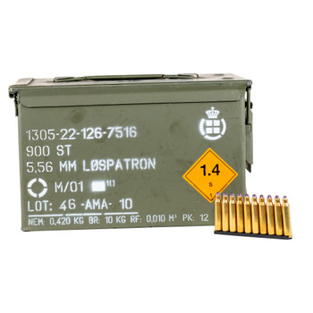 Denex, 5.56 Lospatron, Blank Ammunition, Sealed plastic on stripper clips surplus, AMMCAN900 UPC: 810091156407