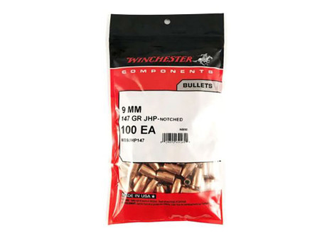 Winchester Ammo WB9JHP147D Centerfire Handgun Reloading 9mm 147gr Jacketed Hollow Point 500 Per Box/4 Case