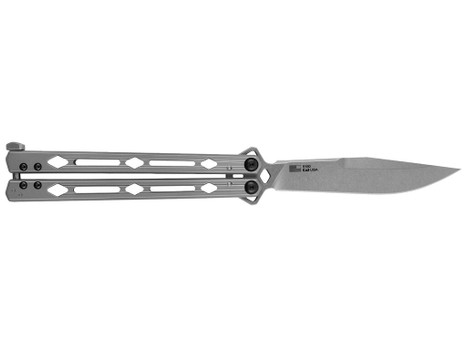 Kershaw 5150 Lucha 4.60" Butterfly Drop Point Plain Stonewashed 14C28N Steel Blade Bead Blasted Stainless Steel Handle