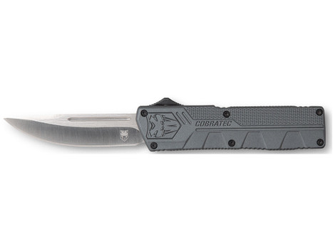 CobraTec Knives GYCTLWDNS Lightweight 3.25" OTF Drop Point Plain D2 Steel Blade/Gray Aluminum Handle Includes Pocket Clip