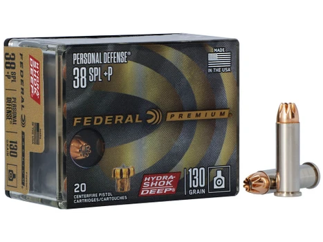 Federal P38HSD1 Premium Personal Defense 38Special+P 130gr Hydra-Shok Deep Hollow Point 20 Per Box/10 Case
