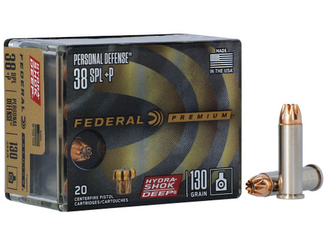 Federal P38HSD1 Premium Personal Defense 38Special+P 130gr Hydra-Shok Deep Hollow Point 20 Per Box/10 Case