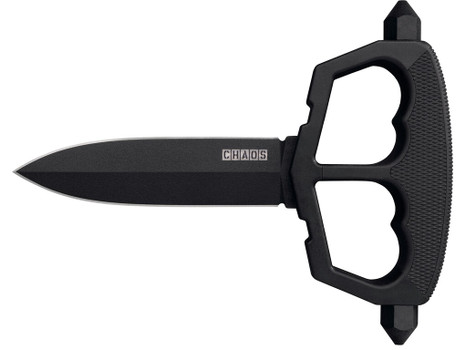 Cold Steel CS80NT3 Chaos Push Knife 5" Fixed Plain Black Matte Powder Coat SK-5 Steel Blade/ Black w/D-Guard Handle Griv-Ex w/Overmold Kray-Ex Handle Includes Belt Loop/Sheath