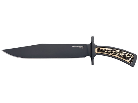 Cold Steel CS-36MK Drop Forged 9.50" Fixed Bowie Plain Black 52100 High Carbon Steel Blade/ Black & Ivory Faux Stag Handle Includes Belt Loop/Sheath