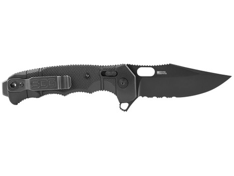 S.O.G SOG12210557 Seal XR 3.90" Folding Clip Point Part Serrated Black Cerakote S35VN SS Blade/Black GRN Handle Includes Belt Clip