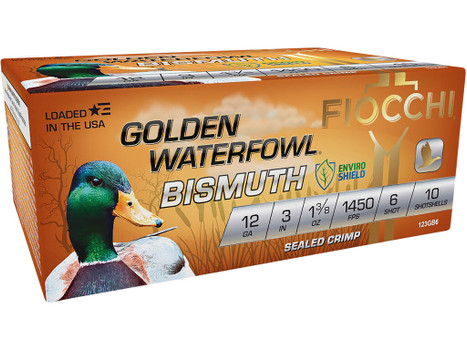 Fiocchi 123GB6 Golden Waterfowl Bismuth 12Gauge 3" 1 3/8oz 6Shot 10 Per Box/10 Case
