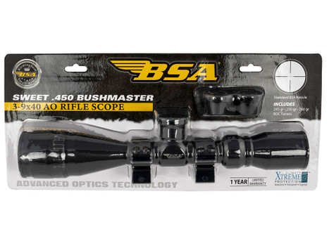 BSA 45039X40AOWRTB Sweet 450 Bushmaster Matte Black 3-9x40mm AO 1" Tube 30/30 Reticle Features Weaver Rings