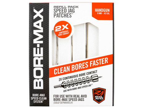 Real Avid AVBMPATCH4L Bore-Max Speed Jag Patches Refill 9mm/45 Cal Handgun 4"L Synthetic 250 Per Box