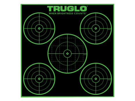 TruGlo TG11A25 Tru-See 5-Bull Target Self-Adhesive Heavy Paper Black/Green 12"x12" 5-Bullseye 25 Pack