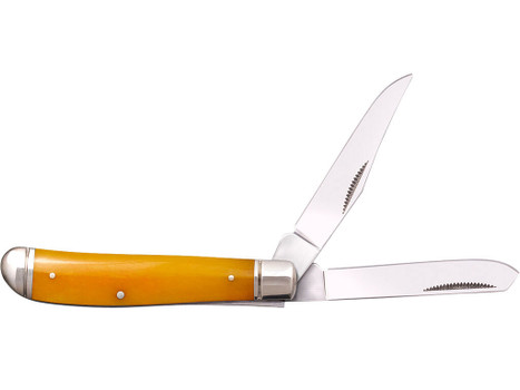 Cold Steel CSFLMTRPRY Trapper Mini 2.60"/2.70" Folding Clip/Spey Plain 3Cr13MoV SS Blade/Yellow w/Polished Bolsters Bone Handle