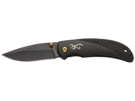 Browning 3220340 Prism 3 EDC Folding 2.38" Plain Black Oxide 7Cr17MoV SS Blade, Black w/Brass Accents & Logo Anodized Aluminum Handle, Includes Pocket Clip