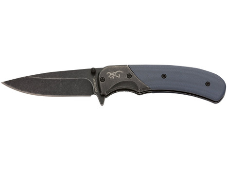 Browning 3220365 The Range EDC Compact 2.75" Folding Drop Point, Plain Black Oxide Stonewashed 7Cr17MoV SS Blade, Black/Blue Aluminum/G10 Handle