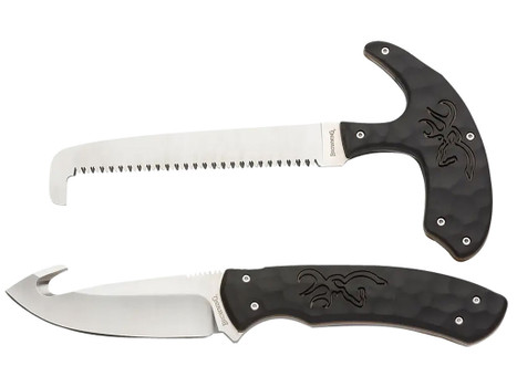 Browning 3220420 Primal Combo 3.75"/5.25" Fixed Drop Point Gut Hook/Skinner, Saw 8Cr13MoV SS Blade, Black Polymer w/Rubber Overmold & Finger Grooves Handle, 2 Piece Set, Includes Sheath