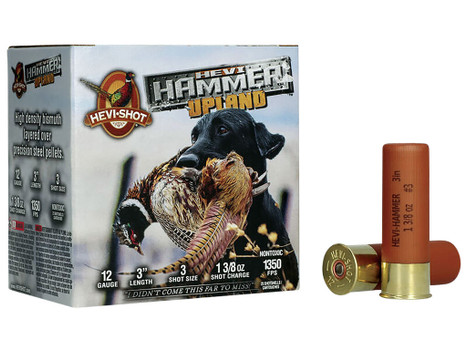 HEVI-Shot HS29113 HEVI-Hammer Upland 12Gauge 3" 1 3/8oz Steel/Bismuth 3Shot 25 Per Box/10 Case