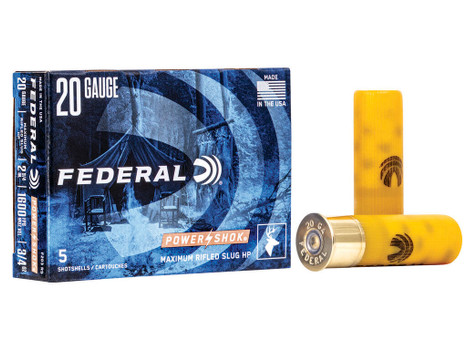 Federal F203RS Power-Shok 20Gauge 2.75" 3/4oz Rifled SlugShot 5 Per Box/50 Case