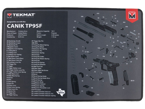TekMat TEKR17CANIKTP9SF Cleaning Mat Black/Gray Rubber 11"x17" Canik TP9SF Diagram