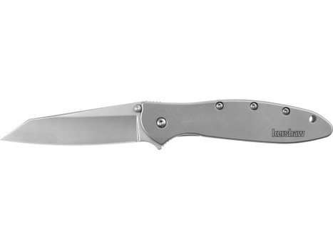 Kershaw 1660R Leek Random EDC 3" Folding Reverse Tanto Plain Bead Blasted 14C28N Steel Blade, Silver Stainless Steel Handle