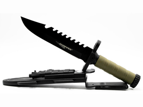 Humvee Adventure Gear HMVKFXB01 Next-Gen Survival Knife 7.50" Fixed Sawback Plain Black Stainless Steel Blade/OD Green Textured Rubber Handle Includes Sheath