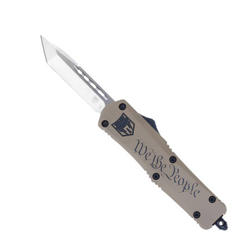 CobraTec Knives MWTPFS3TNS FS3 We The People Medium 3 OTF Tanto Plain D2 Steel Blade Tan wWe The People Aluminum Cerakoted Handle Features Glass Breaker Includes Pocket Clip UPC: 099654039818