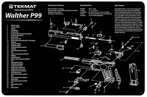 TekMat TEKR17WALP99 Walther P99 Cleaning Mat Walther P99 Parts Diagram 11 x 17 UPC: 612409971173