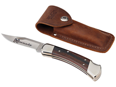 Hornady 99126 Buck 110 Folding Plain 420 Stainless Steel Blade Brown Macassar Ebony Dymondwood w Nickel Plated Bolsters Handle