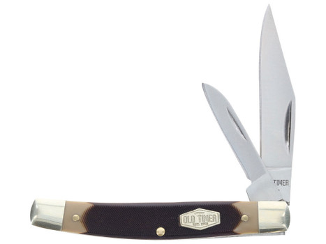 Old Timer 1179231 Middleman Jack 2.50" 1.70" Folding Clip/Sheepsfoot Plain Stainless Steel Blade Black/Tan Sawcut Bone Handle