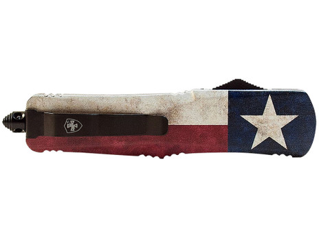 Templar Knife LCAP331 Gen II Captain Large 3.50" OTF Drop Point Plain Black Oxide Stonewashed 440C SS Blade, 5.25" Red/White/Blue w/Star Aluminum Handle Glass Breaker