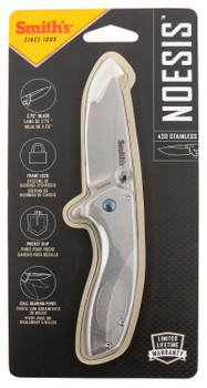 Smiths Products 51245 Noesis  2.75 Folding Drop Point Plain Satin 400 SS BladeBead Blasted Stainless Steel Handle Includes Pocket Clip UPC: 027925512456