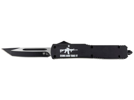 Templar Knife MAR15231 Gen II Come And Take It Slim 3.43" OTF Tanto Plain Black Oxide Stonewashed 440C SS Blade, 5.05" Black w/ "Come And Take It" AR-15 Gun Aluminum Handle, Glass Breaker