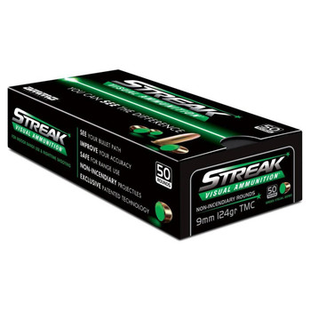 Ammo Inc 9124TMCSTRKGRN50 Streak Visual GREEN  9mm Luger 124 gr Total Metal Case 50 Per Box 20 UPC: 818778023509