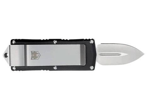 CobraTec Knives BLKOTFMC Money Clip 1.75" OTF Plain D2 Steel Blade/Black Aluminum Handle Includes Pocket Clip